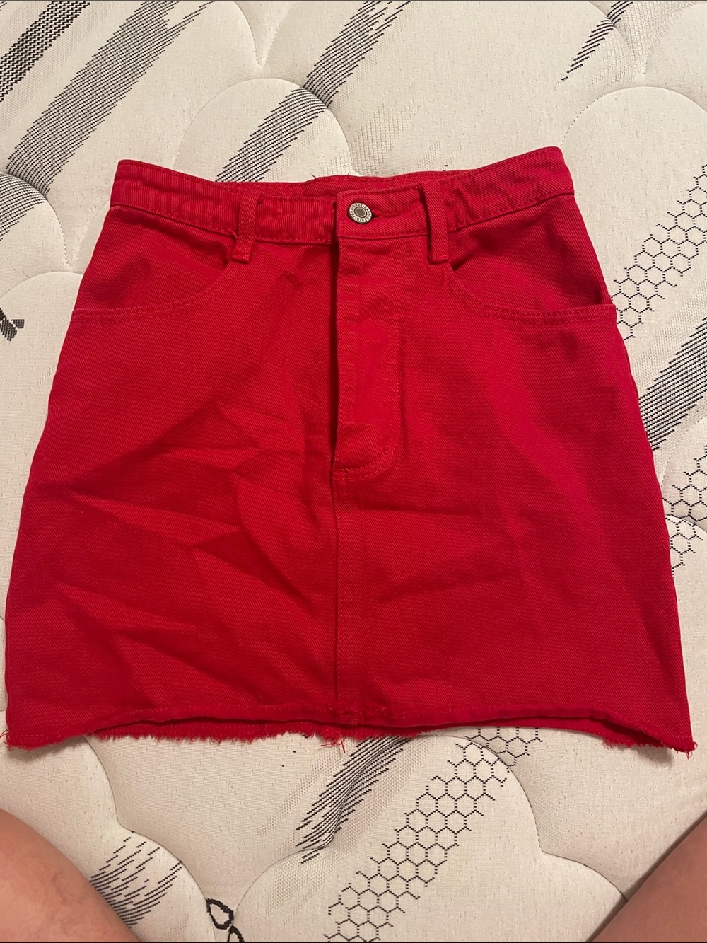 Bright Red Mini Skirt with Front Pockets